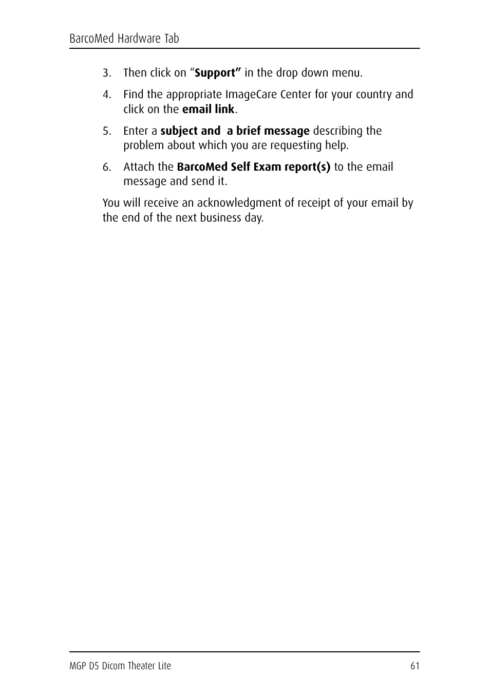 Then click on “support” in the drop down menu | Barco DICOM THEATER LITE MGP D5 User Manual | Page 60 / 116