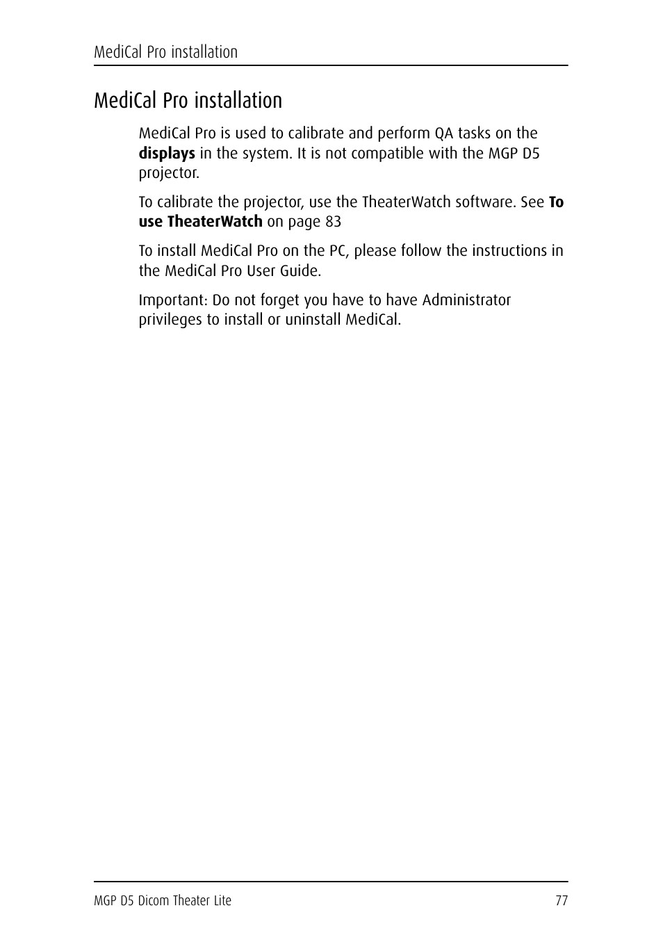 Medical pro installation | Barco DICOM THEATER LITE MGP D5 User Manual | Page 76 / 116