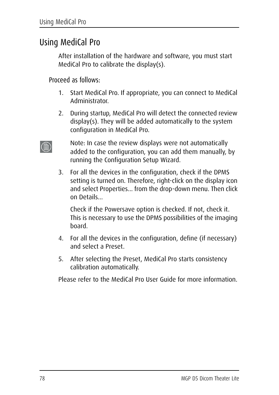 Using medical pro, Proceed as follows | Barco DICOM THEATER LITE MGP D5 User Manual | Page 77 / 116