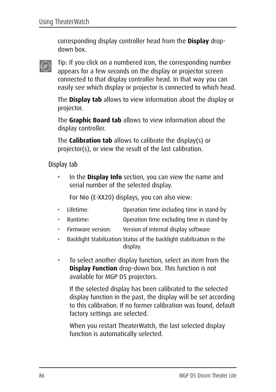 Display tab | Barco DICOM THEATER LITE MGP D5 User Manual | Page 85 / 116