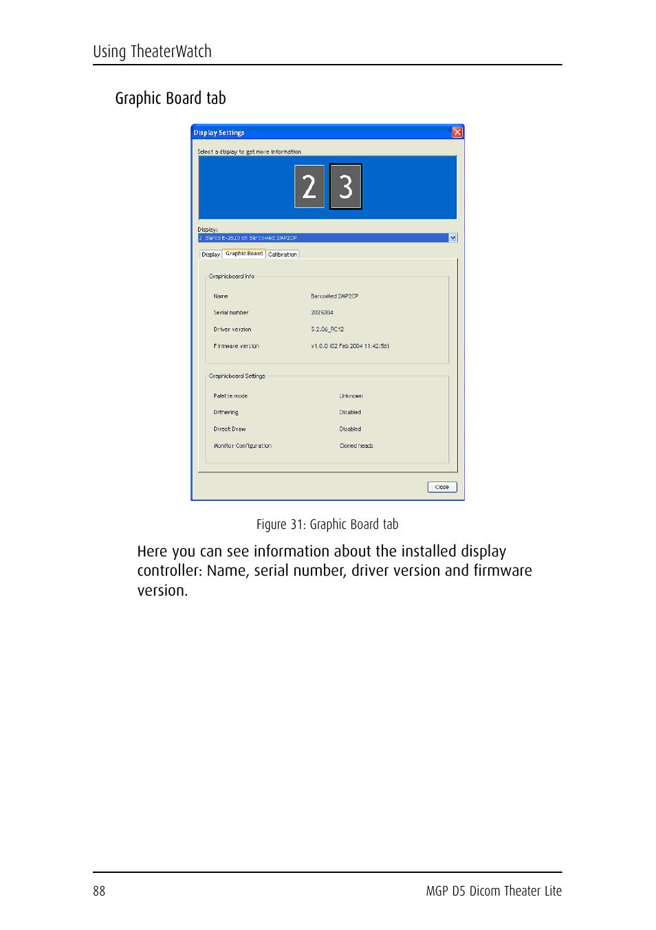 Graphic board tab | Barco DICOM THEATER LITE MGP D5 User Manual | Page 87 / 116