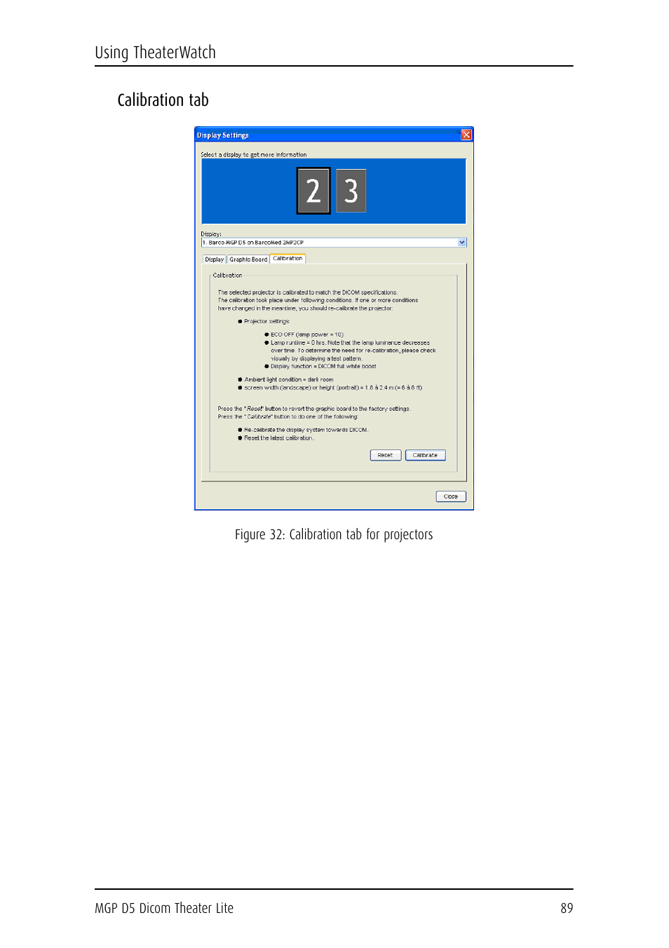 Calibration tab | Barco DICOM THEATER LITE MGP D5 User Manual | Page 88 / 116