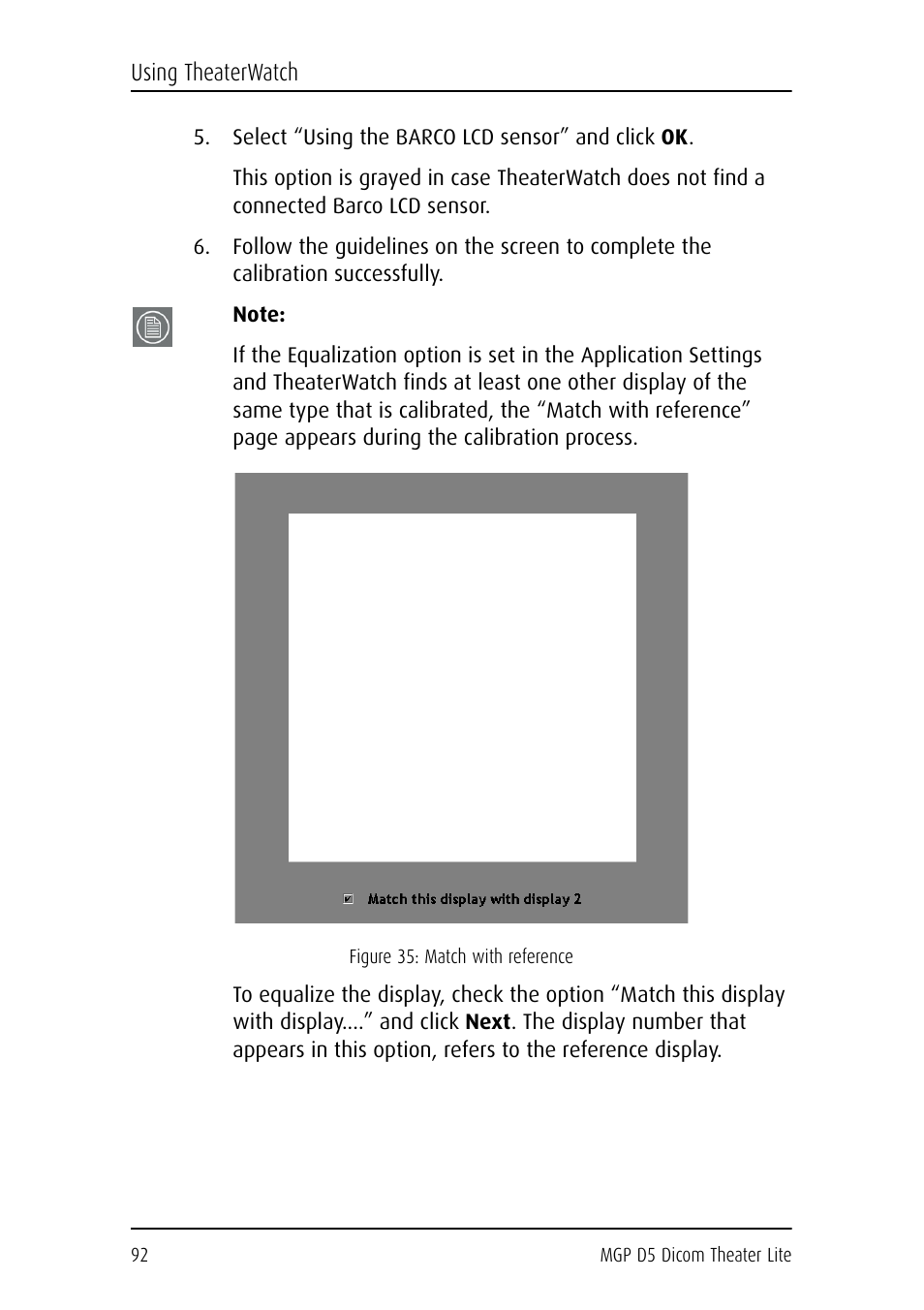 Select “using the barco lcd sensor” and click ok | Barco DICOM THEATER LITE MGP D5 User Manual | Page 91 / 116