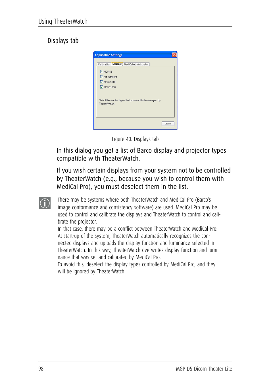 Displays tab | Barco DICOM THEATER LITE MGP D5 User Manual | Page 97 / 116
