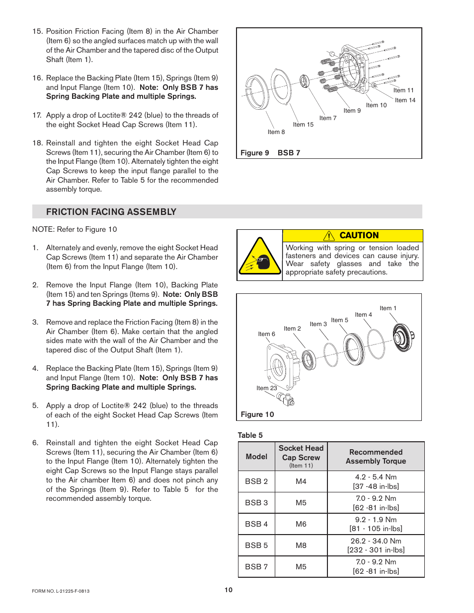 Friction facing assembly | Nexen BSB07 965040 User Manual | Page 10 / 13