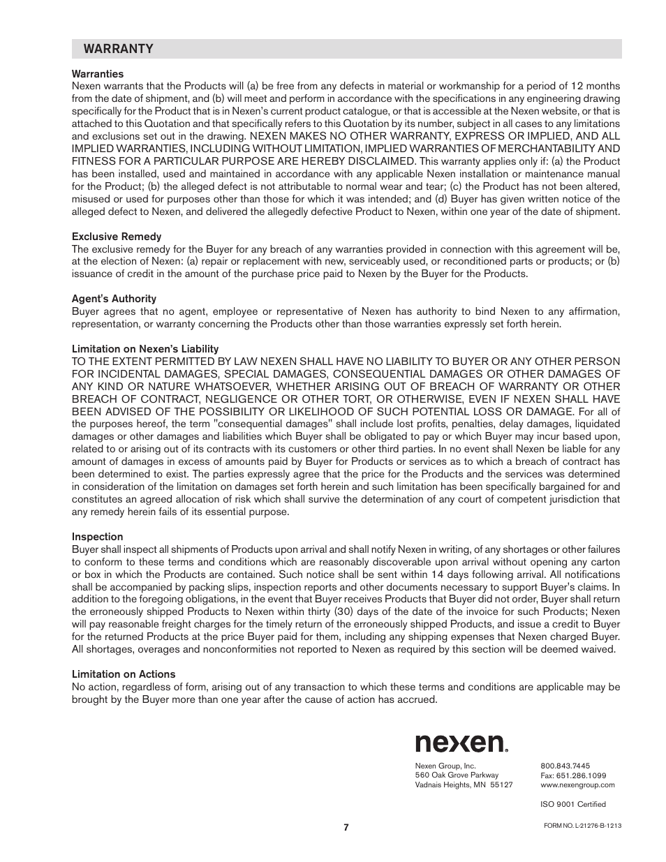 Nexen HG25 969043 User Manual | Page 7 / 7