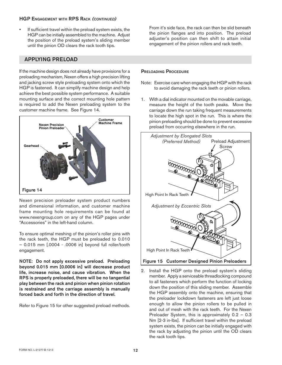 Applying preload | Nexen HGP25 969053 User Manual | Page 12 / 16