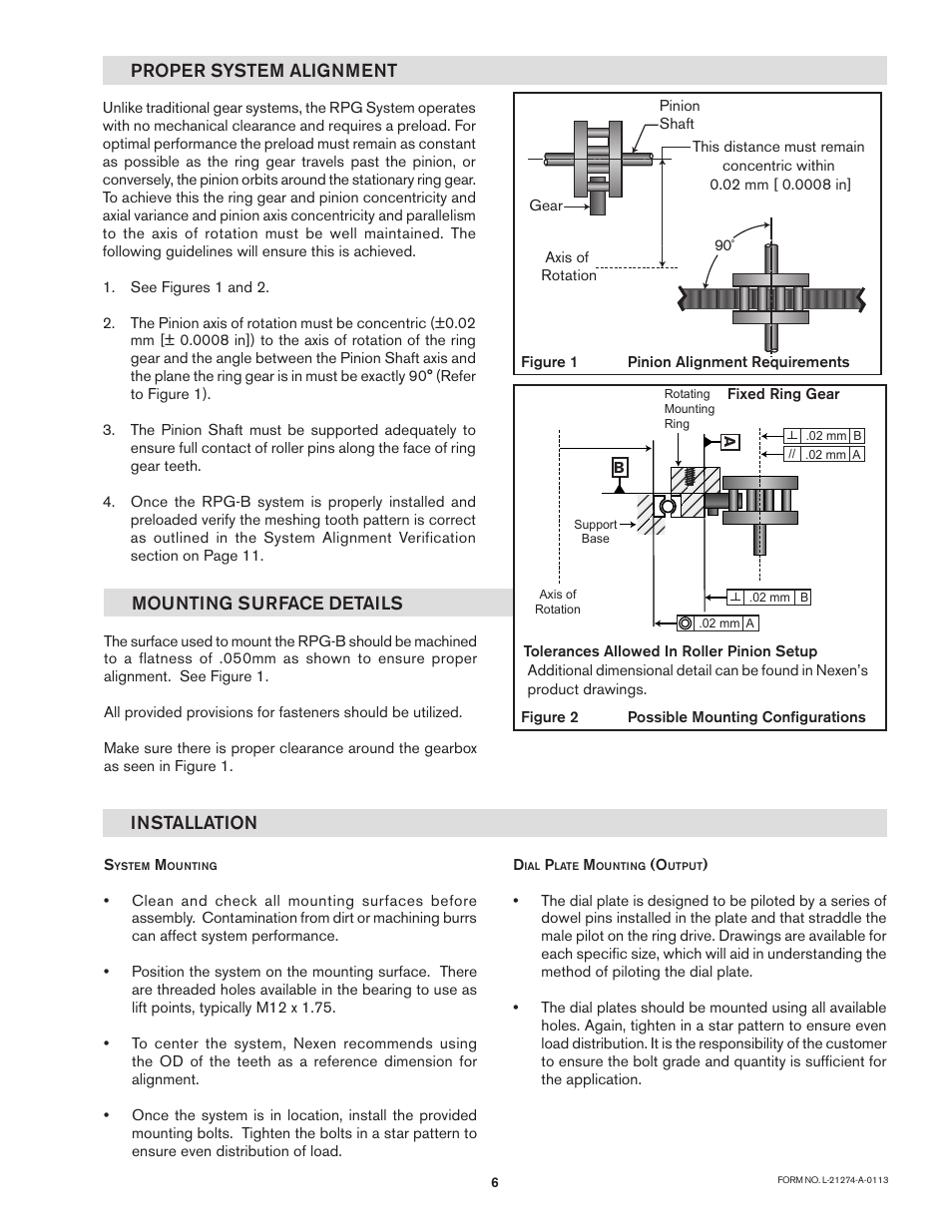 Proper system alignment, Mounting surface details, Installation | Nexen PRD1100 966902 User Manual | Page 6 / 13