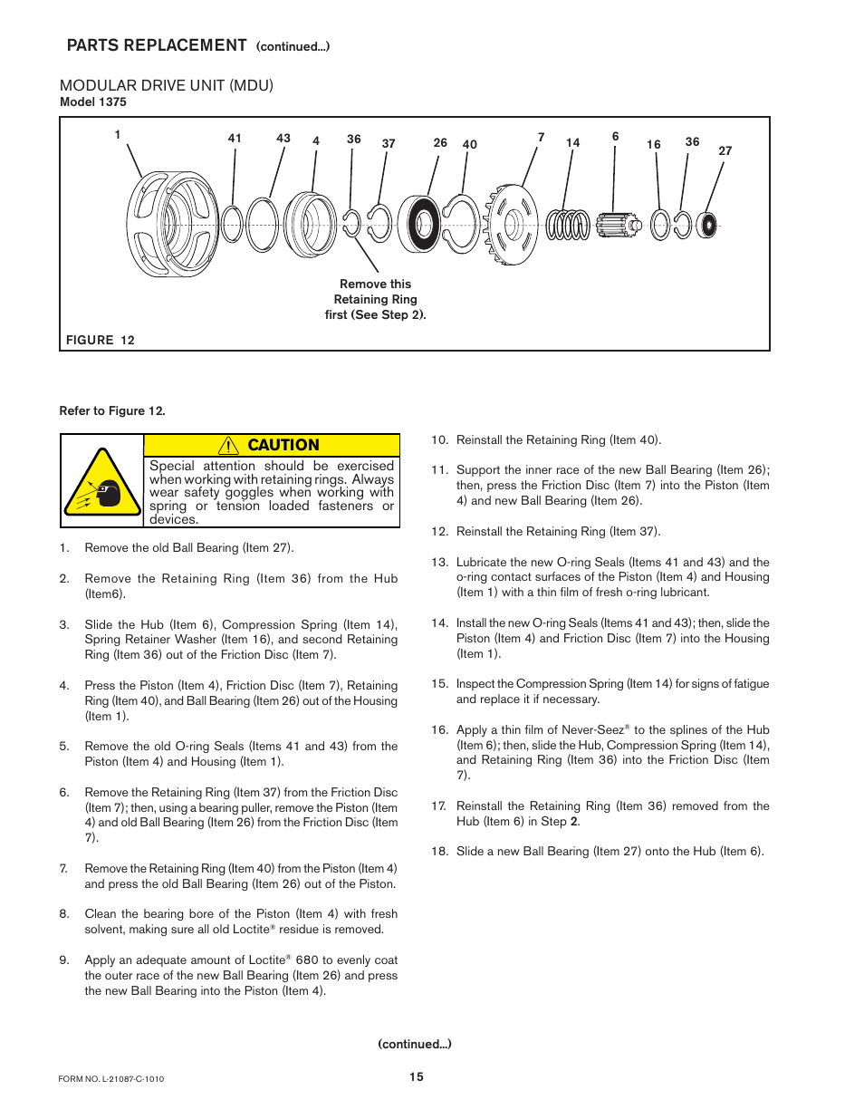 Parts replacement | Nexen MBU-1125 937300 User Manual | Page 15 / 24