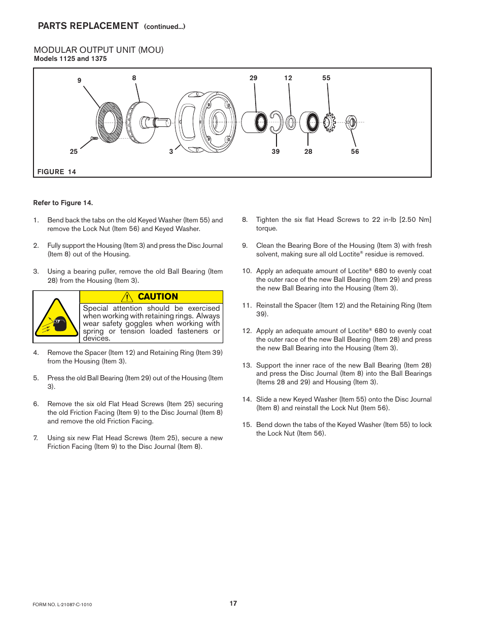 Parts replacement | Nexen MBU-1125 937300 User Manual | Page 17 / 24