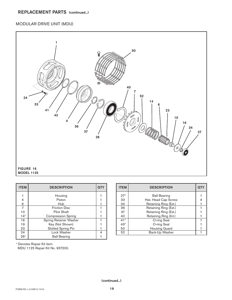 Replacement parts | Nexen MBU-1125 937300 User Manual | Page 19 / 24