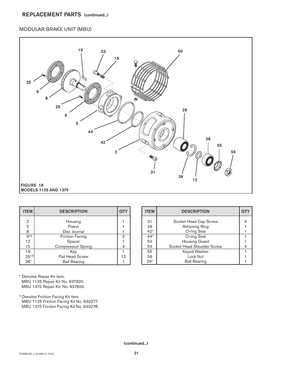 Replacement parts | Nexen MBU-1125 937300 User Manual | Page 21 / 24