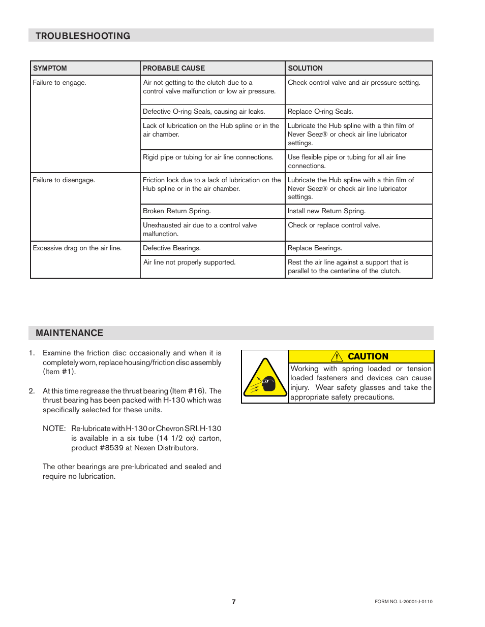 Troubleshooting, Maintenance, Caution | Nexen Micro 856800 User Manual | Page 7 / 9