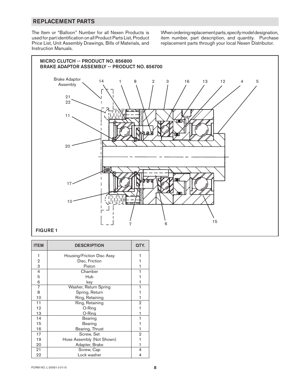 Replacement parts | Nexen Micro 856800 User Manual | Page 8 / 9