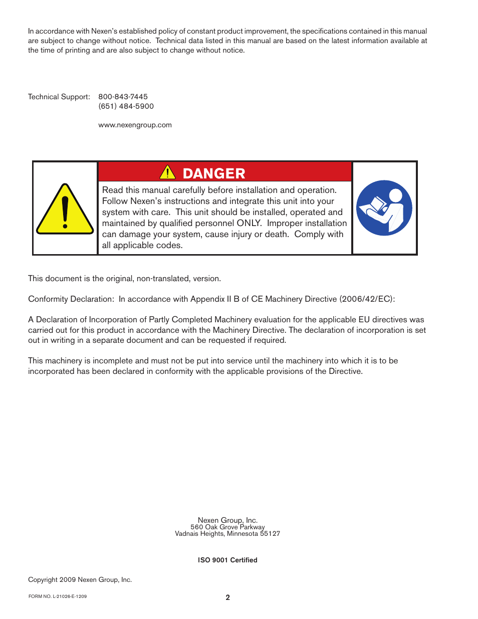 Danger | Nexen B-275 802874 User Manual | Page 2 / 12