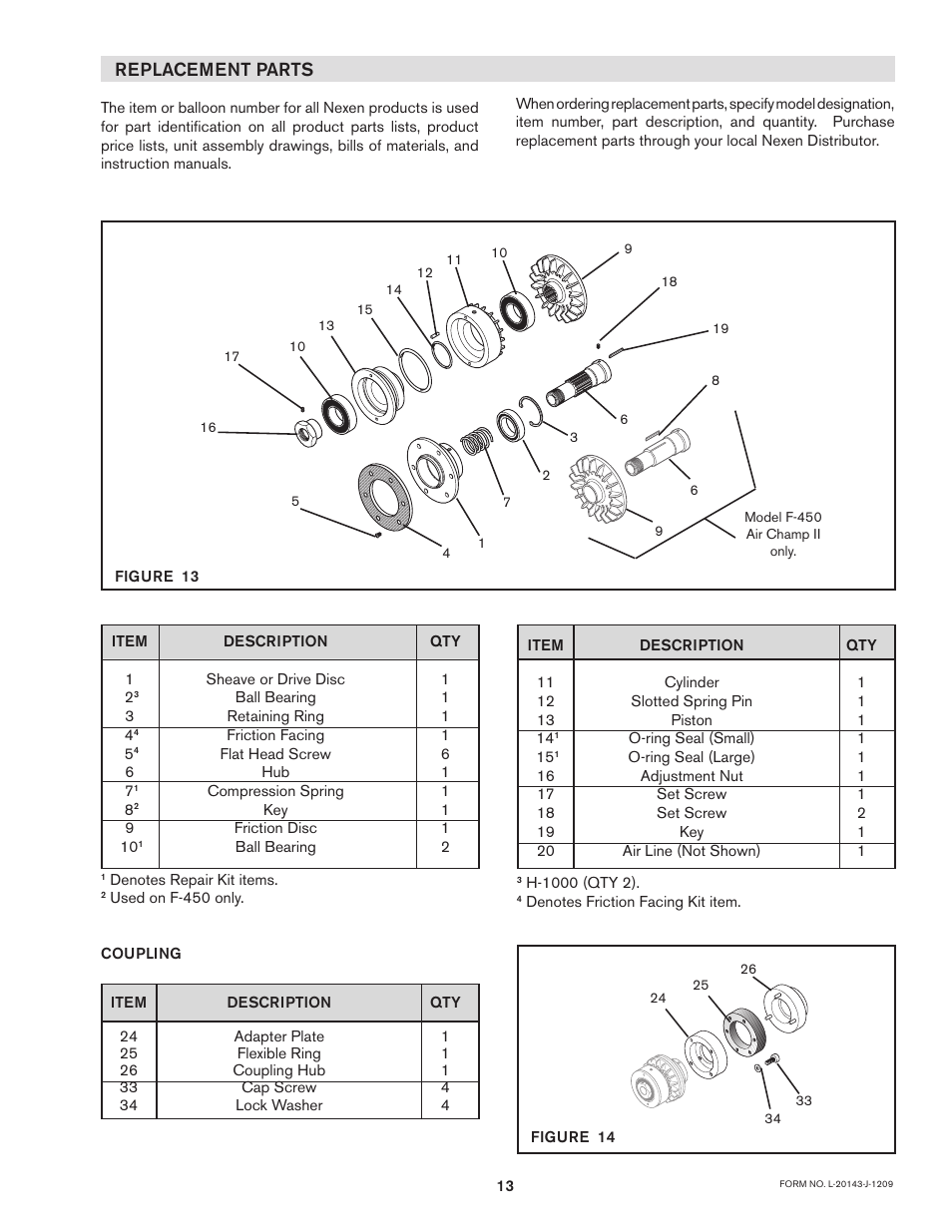 Replacement parts | Nexen H-1000 810080 User Manual | Page 13 / 14