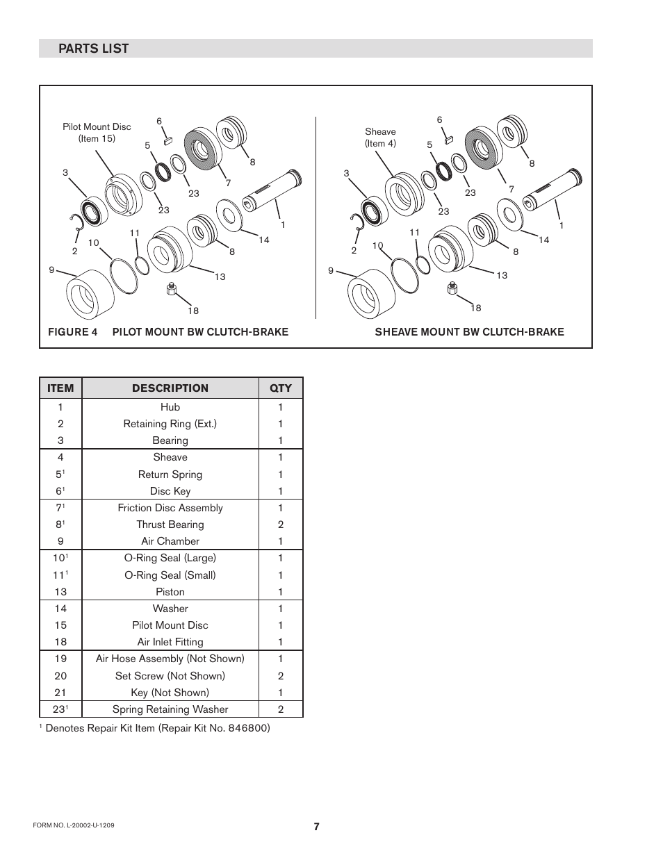 Parts list | Nexen BWB 846805 User Manual | Page 10 / 11