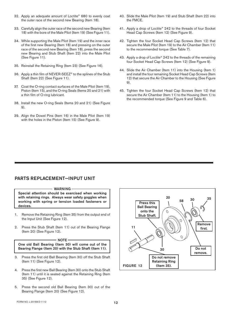 Parts replacement—input unit | Nexen FMCE-875 801474 User Manual | Page 12 / 19