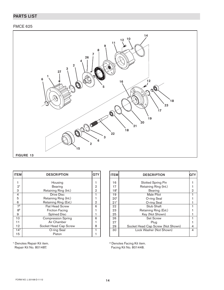 Parts list | Nexen FMCE-875 801474 User Manual | Page 14 / 19