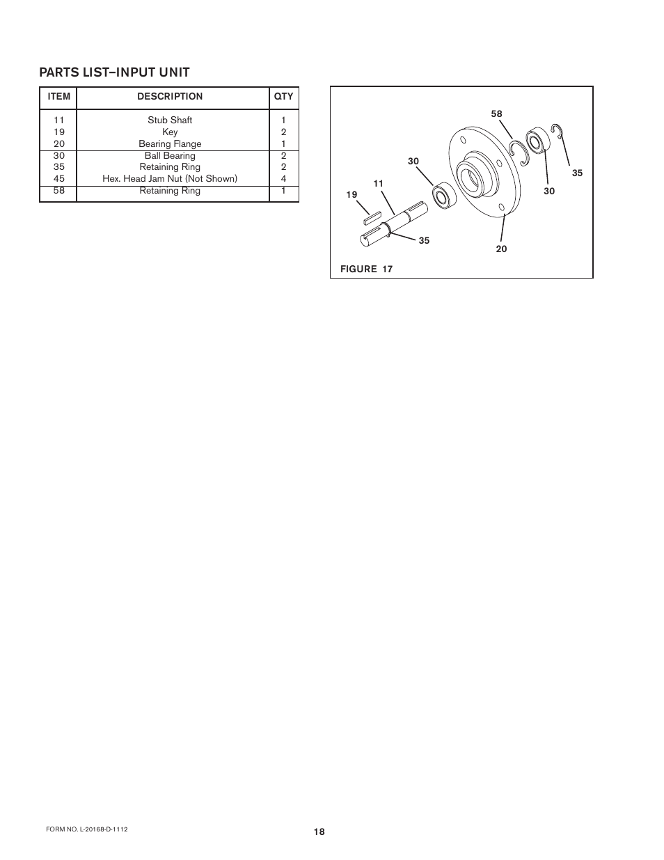 Parts list–input unit | Nexen FMCE-875 801474 User Manual | Page 18 / 19