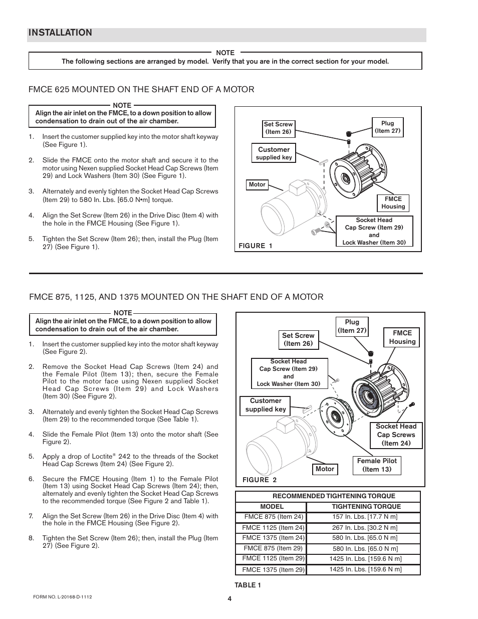 Installation, Fmce 625 mounted on the shaft end of a motor | Nexen FMCE-875 801474 User Manual | Page 4 / 19