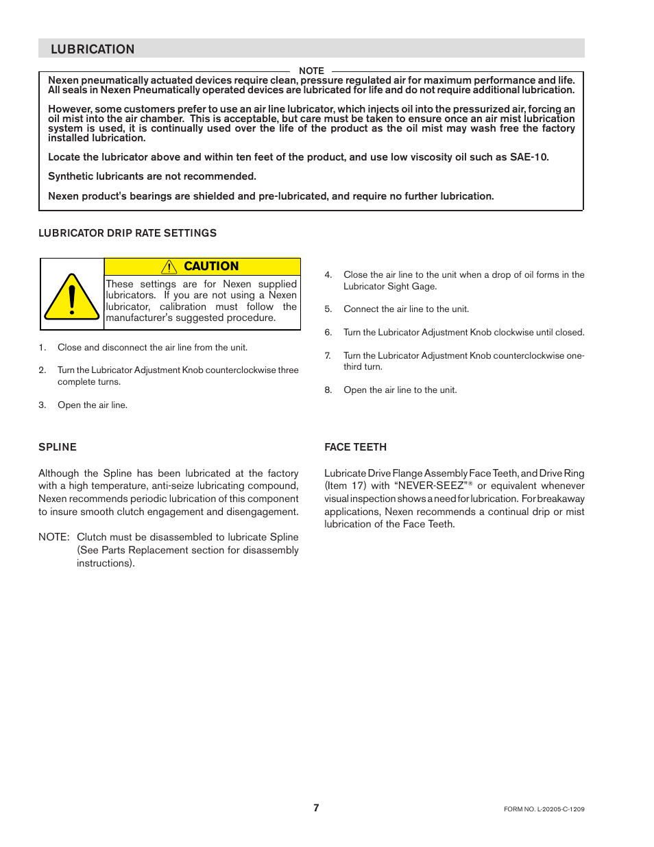 Lubrication caution | Nexen 5H60PSP-E 913059 User Manual | Page 7 / 15