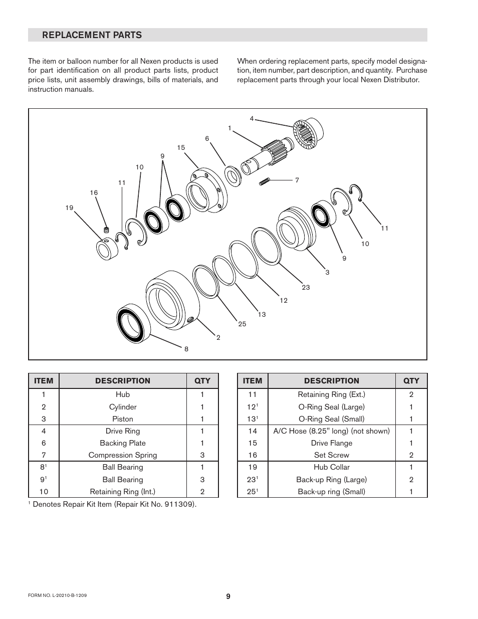 Replacement parts | Nexen 5H20P-E 911317 User Manual | Page 12 / 13