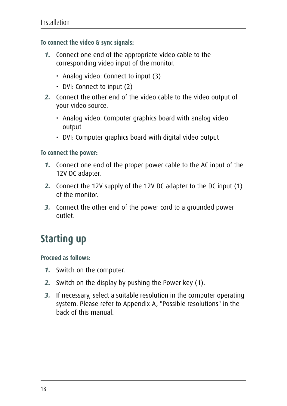 Starting up | Barco MFCD 1219 (TS) User Manual | Page 18 / 36