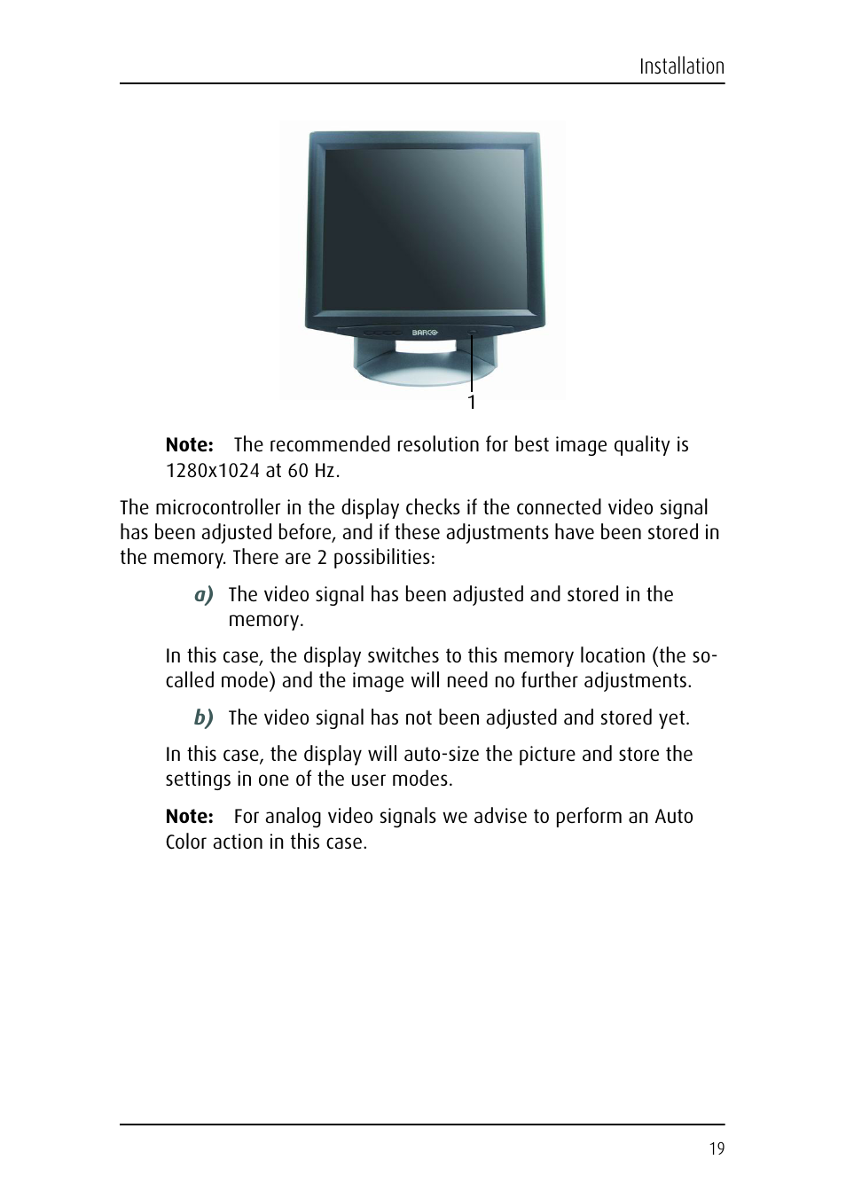 Barco MFCD 1219 (TS) User Manual | Page 19 / 36