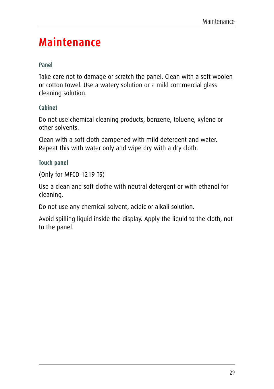 Maintenance | Barco MFCD 1219 (TS) User Manual | Page 29 / 36