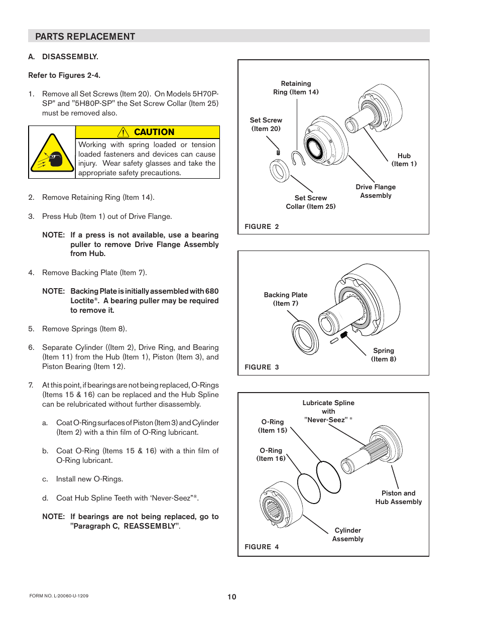 Parts replacement, Caution | Nexen 5H70PSP 914000 User Manual | Page 10 / 15