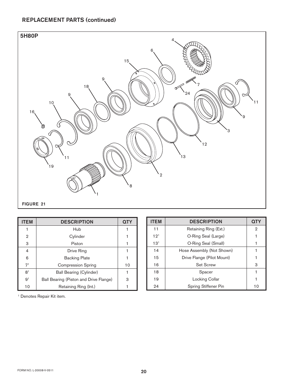 Replacement parts (continued), 5h80p | Nexen 5H70P 917500 User Manual | Page 20 / 23