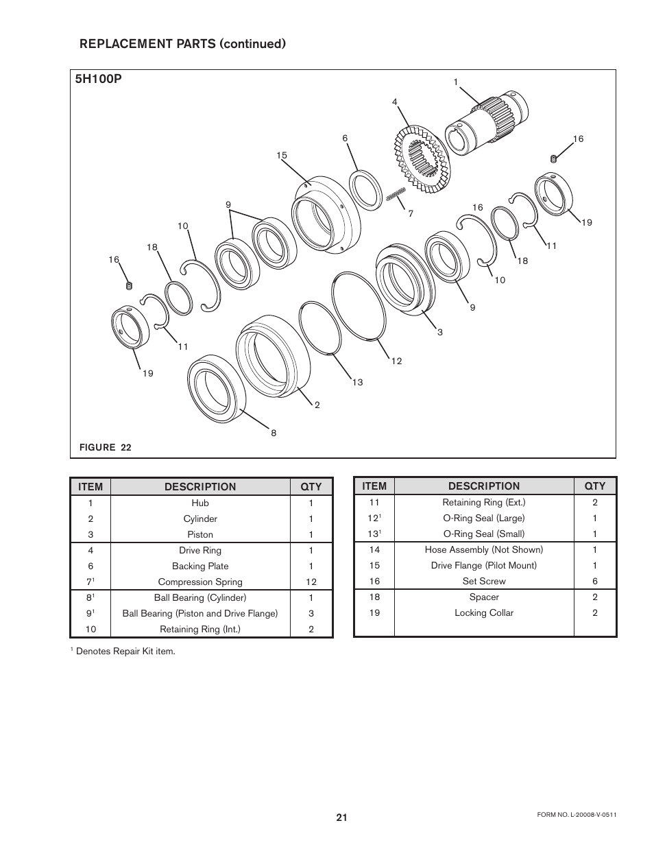 Replacement parts (continued), 5h100p | Nexen 5H70P 917500 User Manual | Page 21 / 23