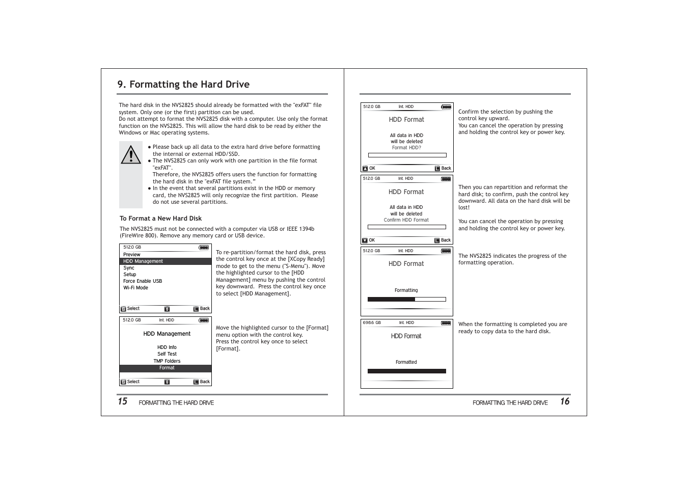 16 9. formatting the hard drive | NextoDI NVS2825 User Manual | Page 11 / 35