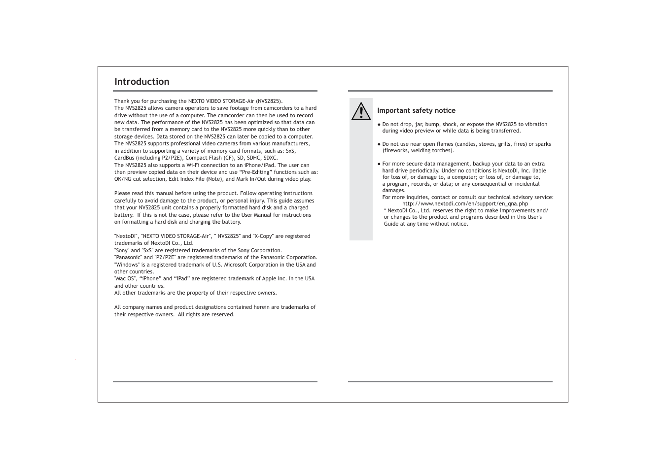 Introduction | NextoDI NVS2825 User Manual | Page 2 / 35