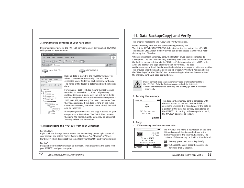 Data backup(copy) and verify, Copy cf | NextoDI NVS1501 User Manual | Page 12 / 33