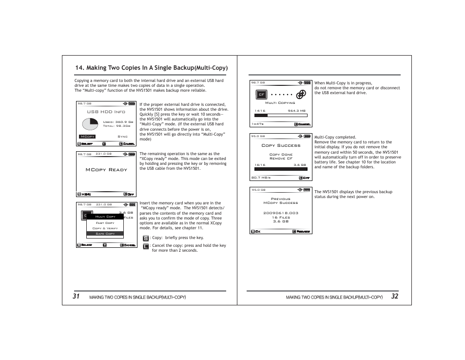 Making two copies in a single backup(multi-copy), Mcopy ready | NextoDI NVS1501 User Manual | Page 19 / 33