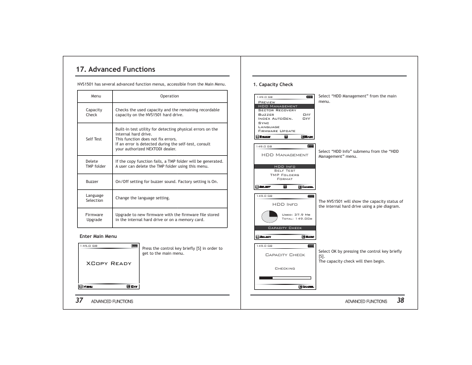 38 17. advanced functions, Xcopy ready | NextoDI NVS1501 User Manual | Page 22 / 33