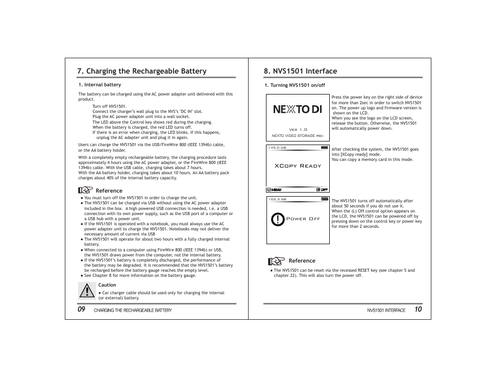 10 7. charging the rechargeable battery, Nvs1501 interface, Xcopy ready | NextoDI NVS1501 User Manual | Page 8 / 33