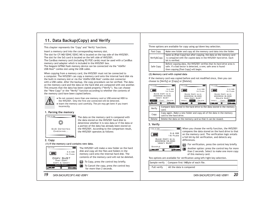 20 11. data backup(copy) and verify, Copy sxs | NextoDI NVS2501 User Manual | Page 13 / 34