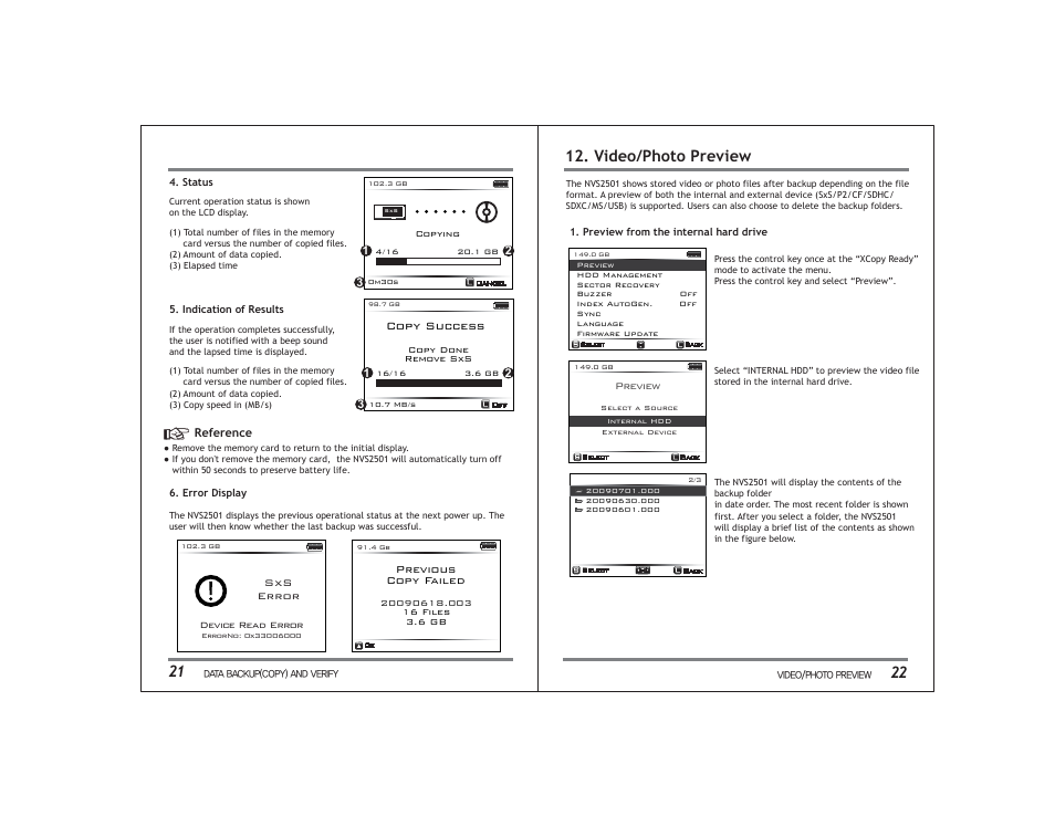 Video/photo preview, Copy success | NextoDI NVS2501 User Manual | Page 14 / 34