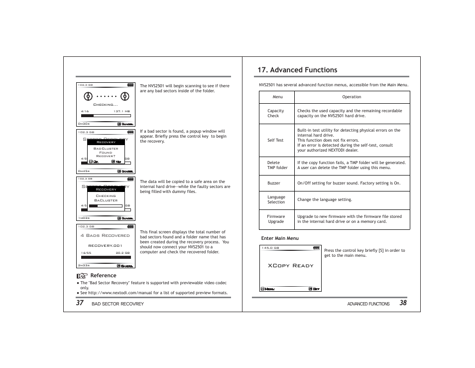 Advanced functions, Xcopy ready | NextoDI NVS2501 User Manual | Page 22 / 34