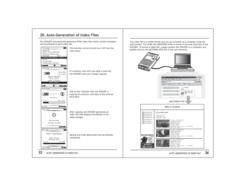 Auto-generation of index files | NextoDI NVS2501 User Manual | Page 31 / 34