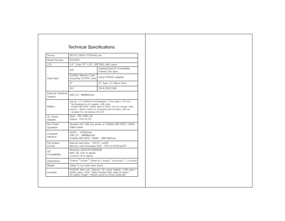Technical specifications | NextoDI NVS2501 User Manual | Page 34 / 34