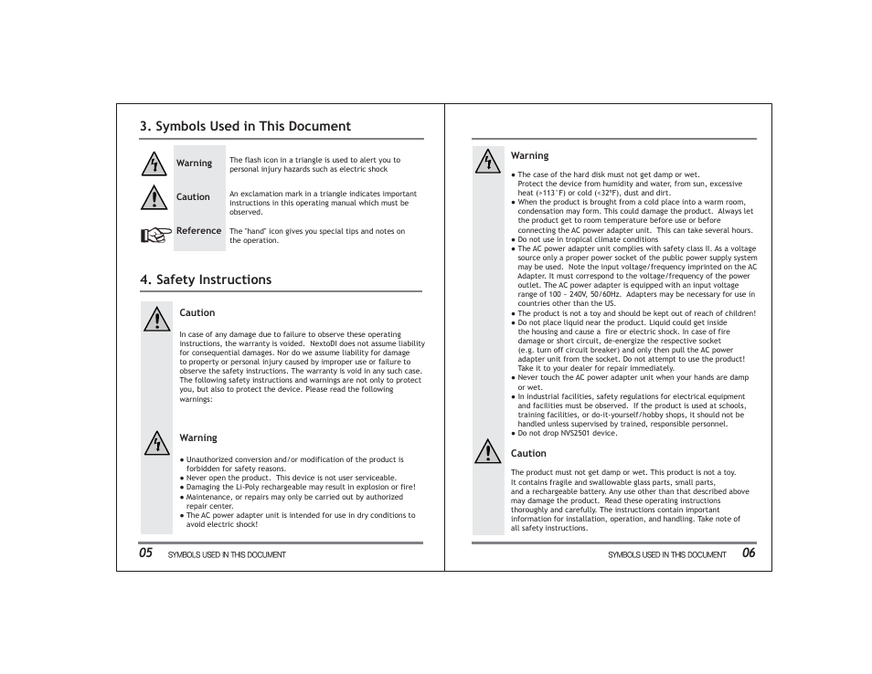 06 3. symbols used in this document, Safety instructions | NextoDI NVS2501 User Manual | Page 6 / 34