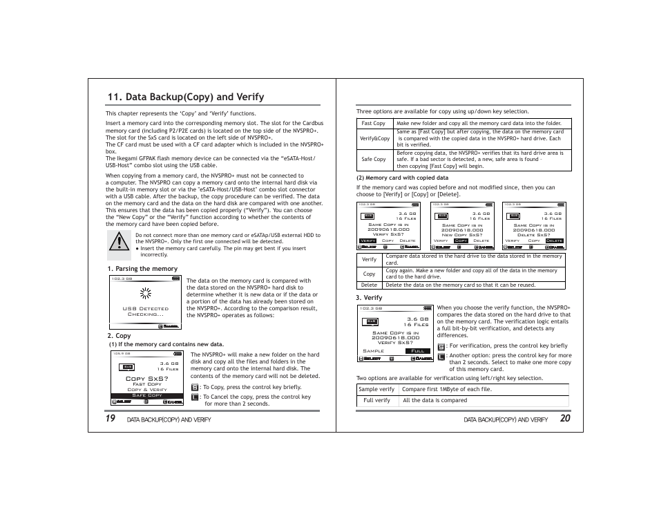 20 11. data backup(copy) and verify, Copy sxs | NextoDI NVS2525 User Manual | Page 13 / 32