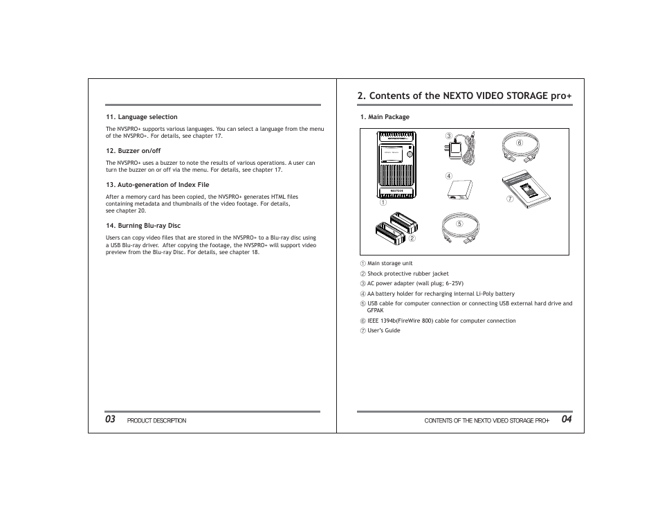 04 2. contents of the nexto video storage pro, 0 gb, Menu off | NextoDI NVS2525 User Manual | Page 5 / 32