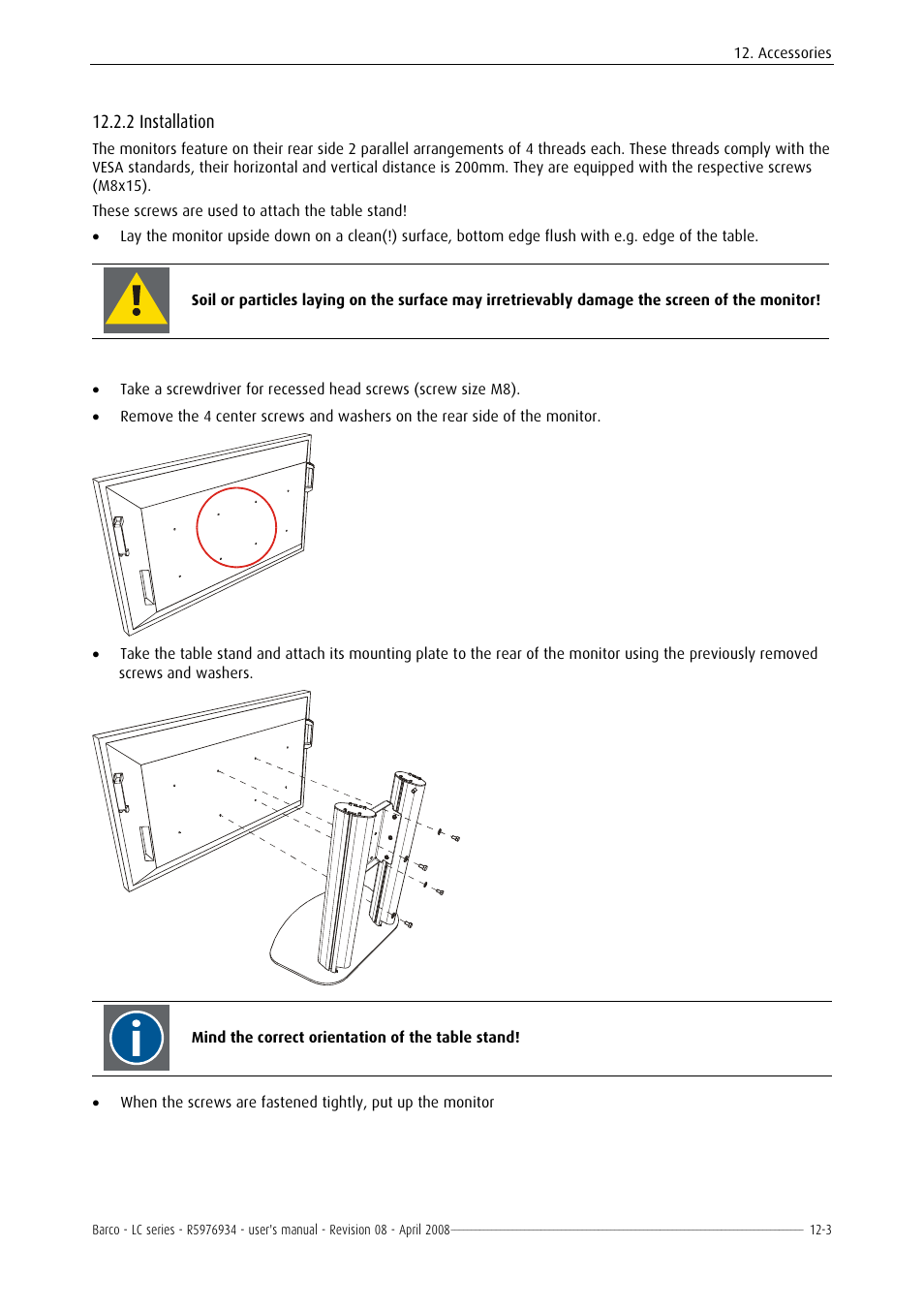 Height adjustment, 2 installation | Barco R5976934 User Manual | Page 117 / 144