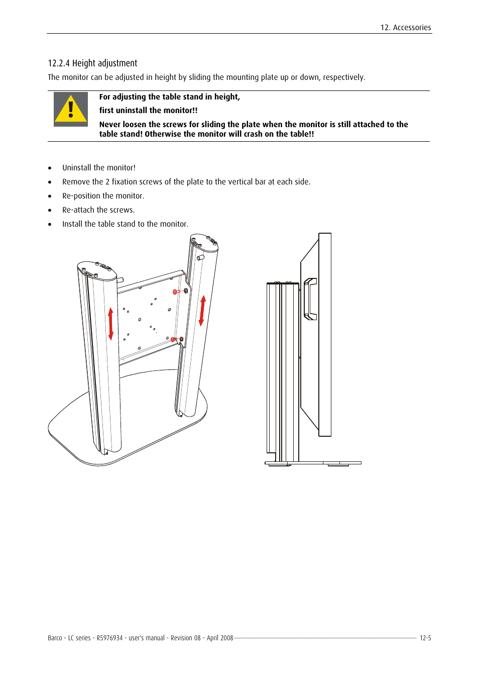 Installation, 4 height adjustment | Barco R5976934 User Manual | Page 119 / 144