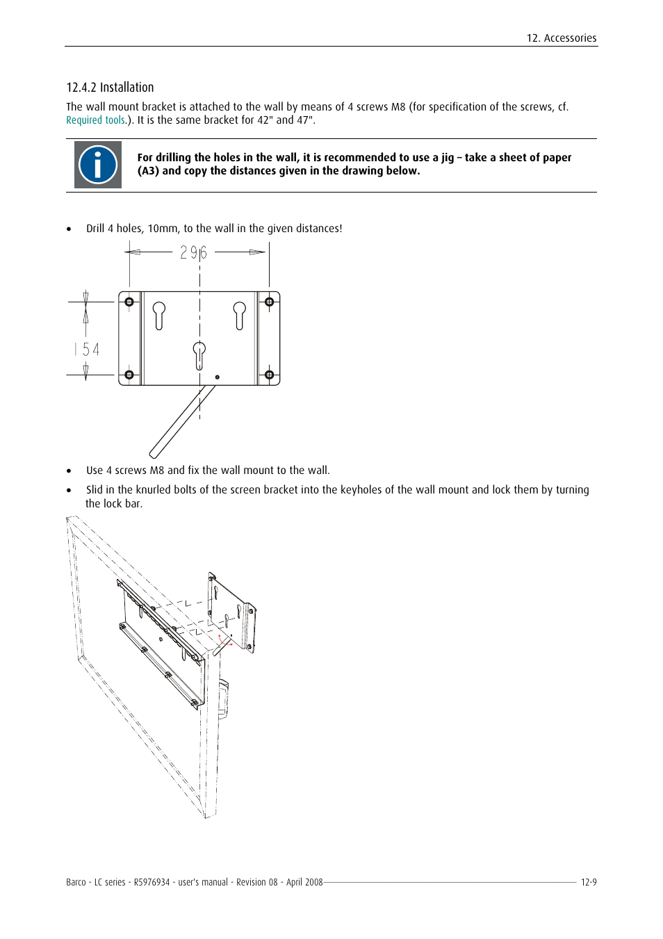 Wall pattern, Wall pattern 42, Wall pattern 47 | 2 installation | Barco R5976934 User Manual | Page 123 / 144